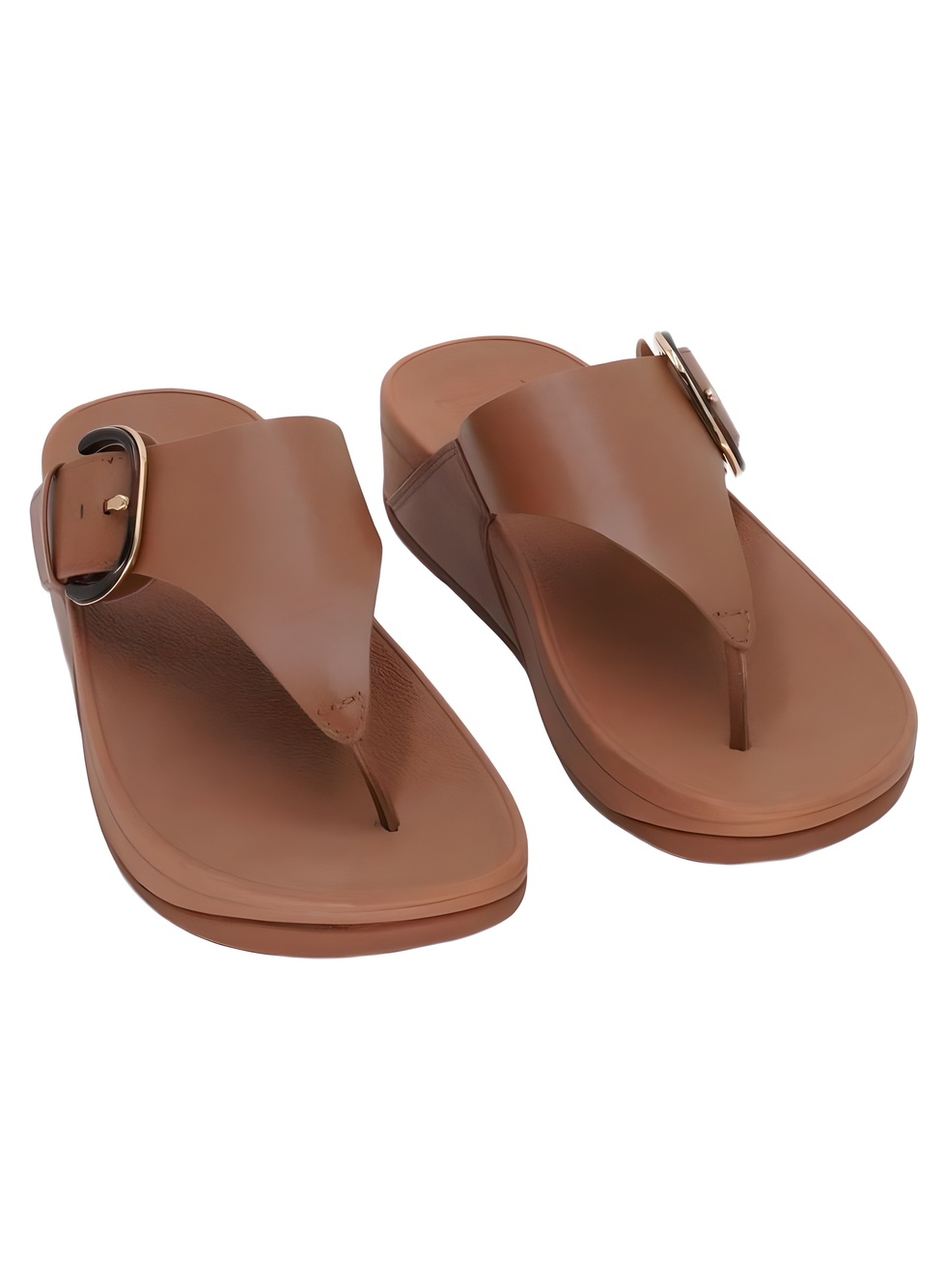 FitFlop Womens Lulu Resin-Buckle Leather Deep Tan Size 7M
